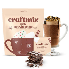 Craftmix Cozy Hot Chocolate front packaging, ready to make an indulgent cocoa moment for chilly evenings