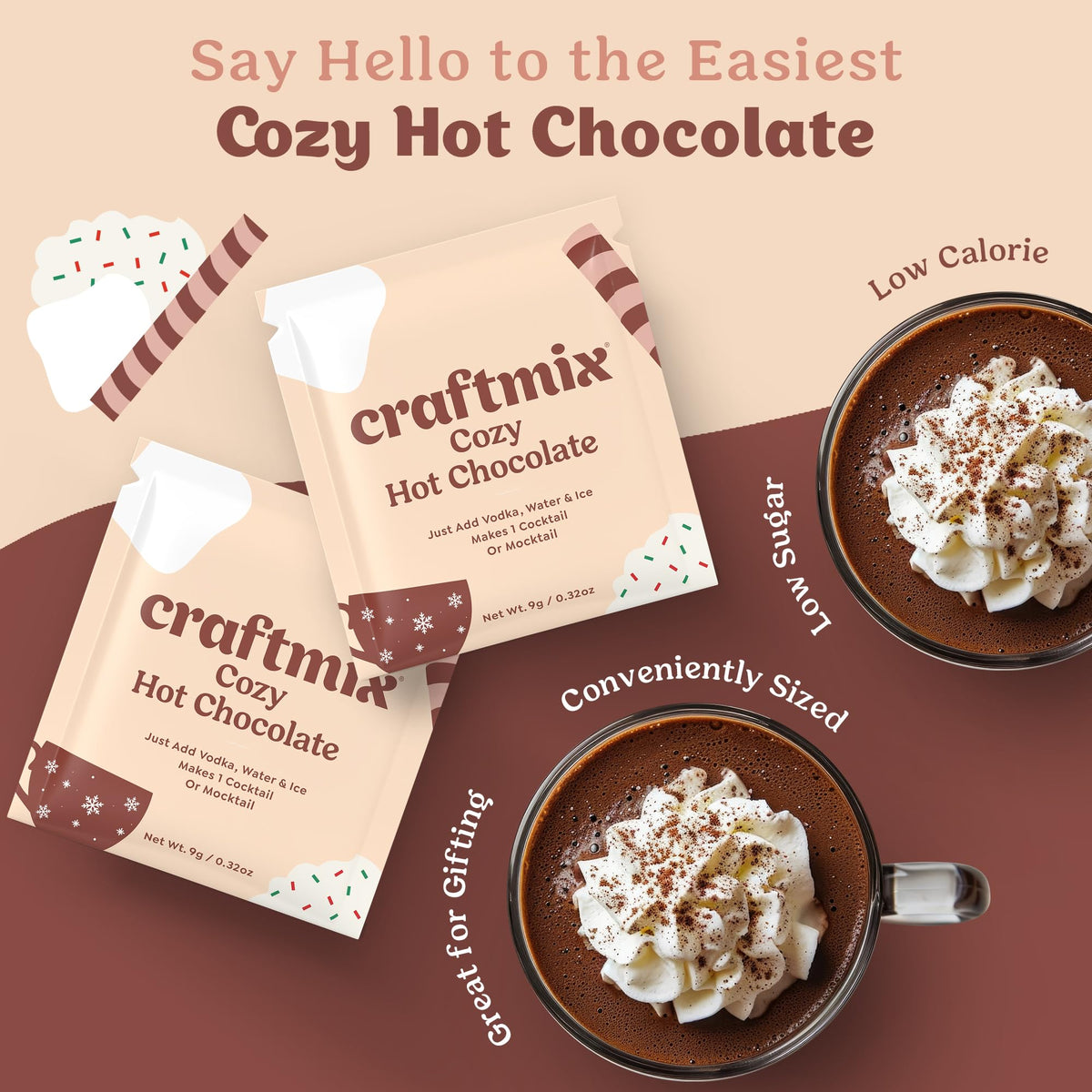 Craftmix Cozy Hot Chocolate pouring into a mug for a comforting warm drink
