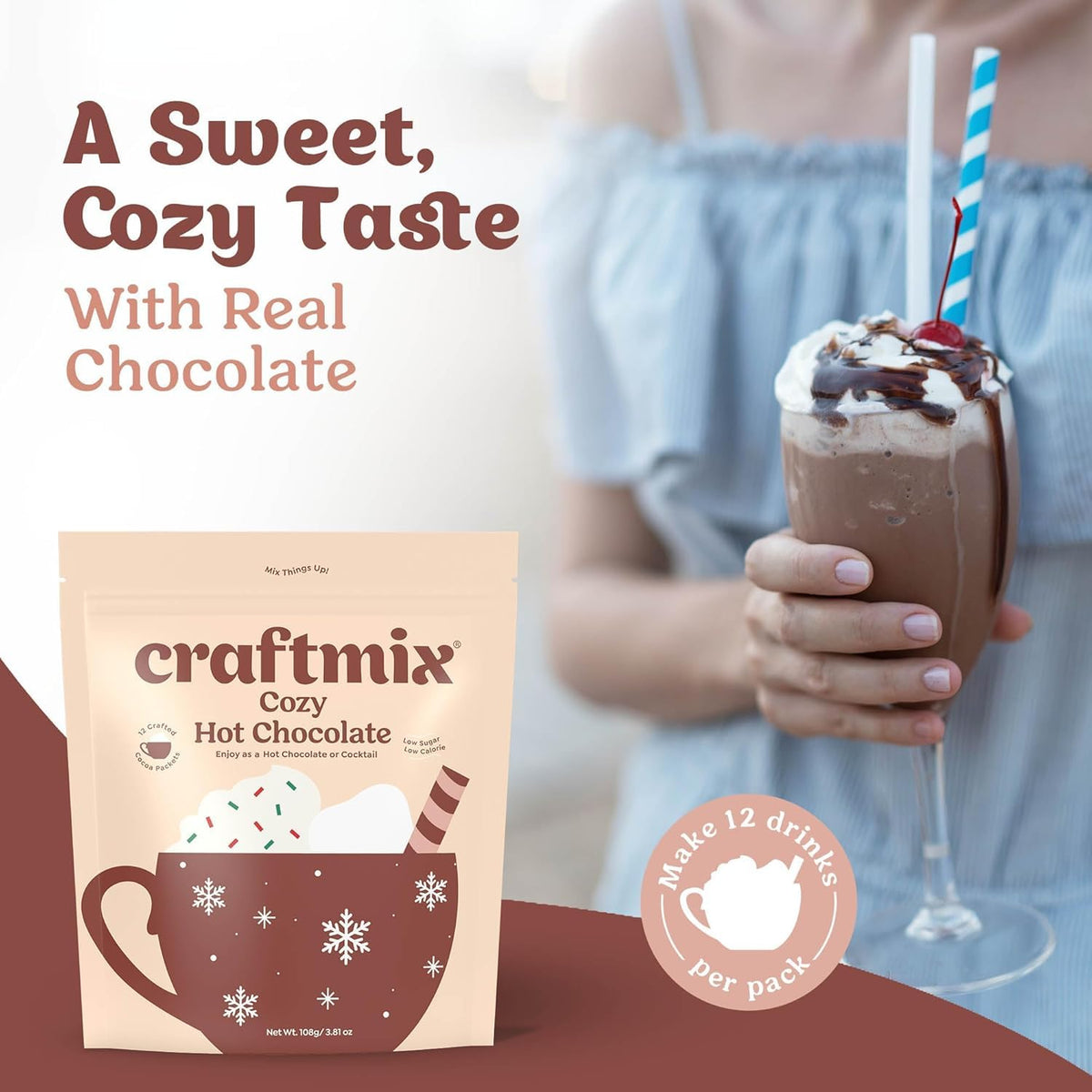 Craftmix Cozy Hot Chocolate close up reveals rich cocoa and creamy texture