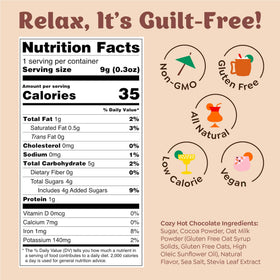 Craftmix Cozy Hot Chocolate vegan and gluten free label highlighting dairy free enjoyment