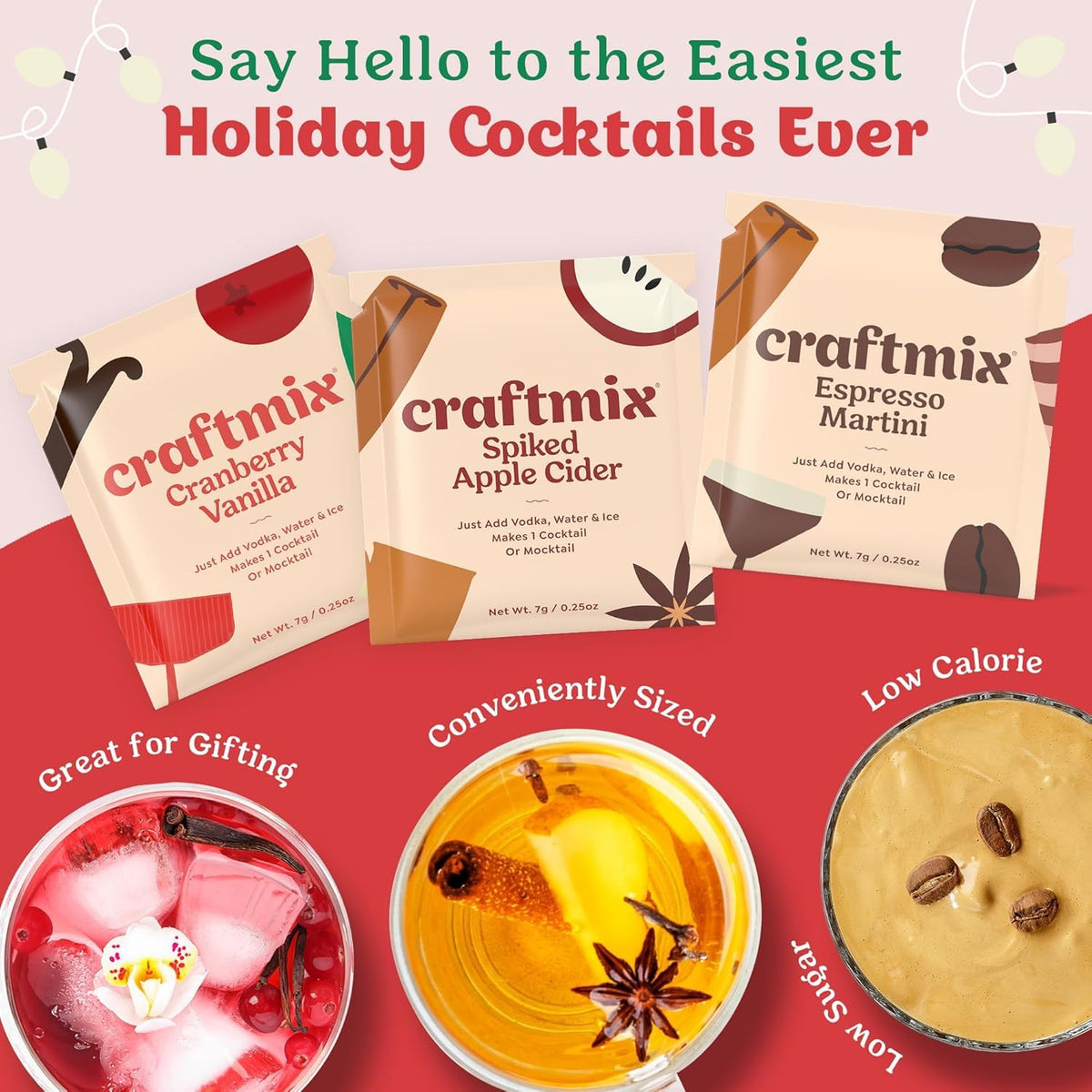 Craftmix Cranberry Vanilla packet for festive, low-sugar drinks with friends
