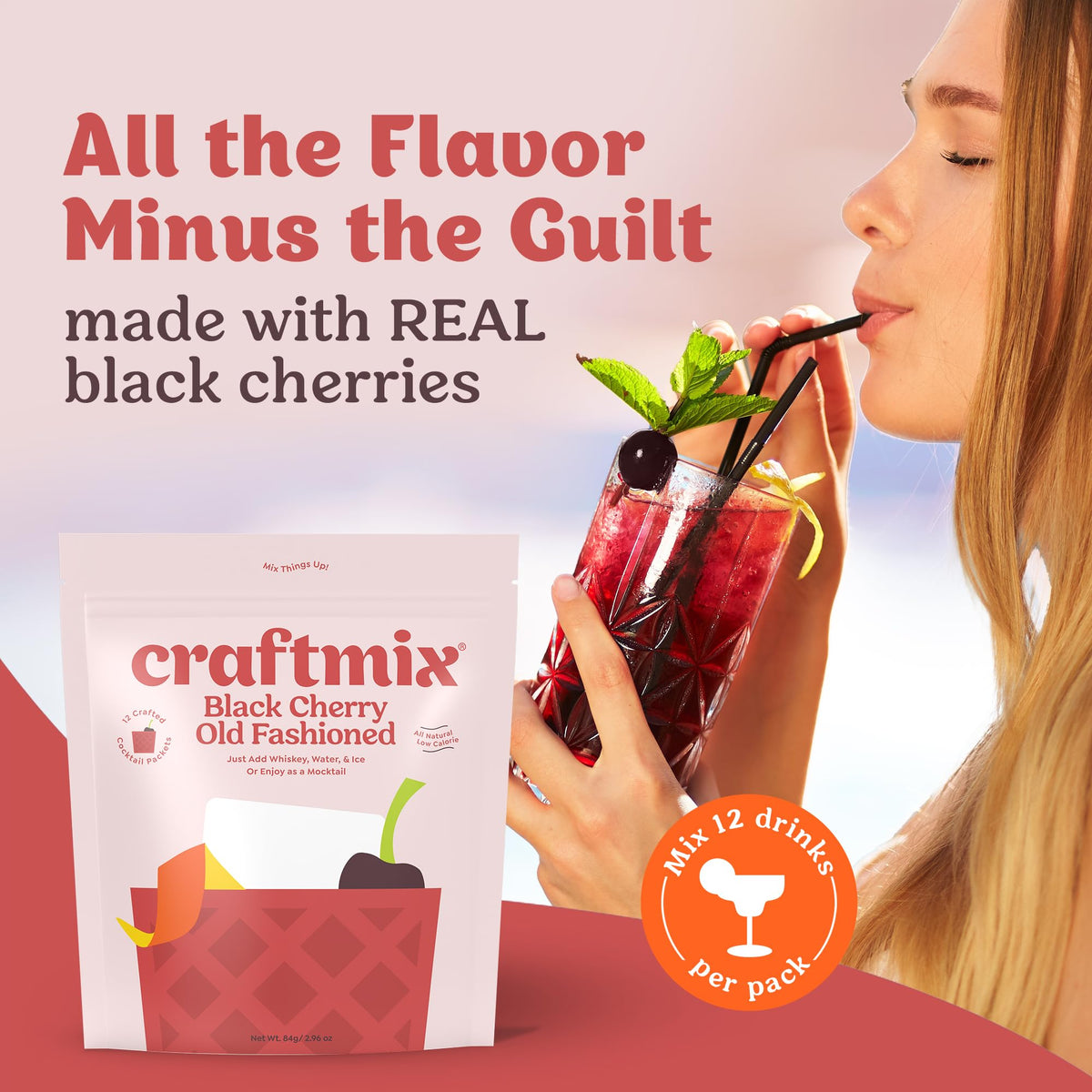 CraftMix flavor packet arranged shows natural ingredients and real fruit flavor.