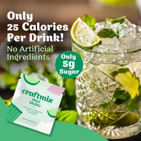 Glass with ice and Craftmix mint mojito for a cool, refreshing sip
