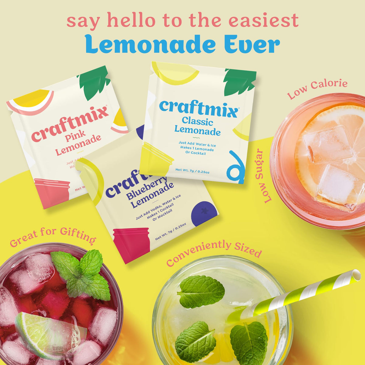 Craftmix lemonade blueberry packet close-up showing real fruit notes.