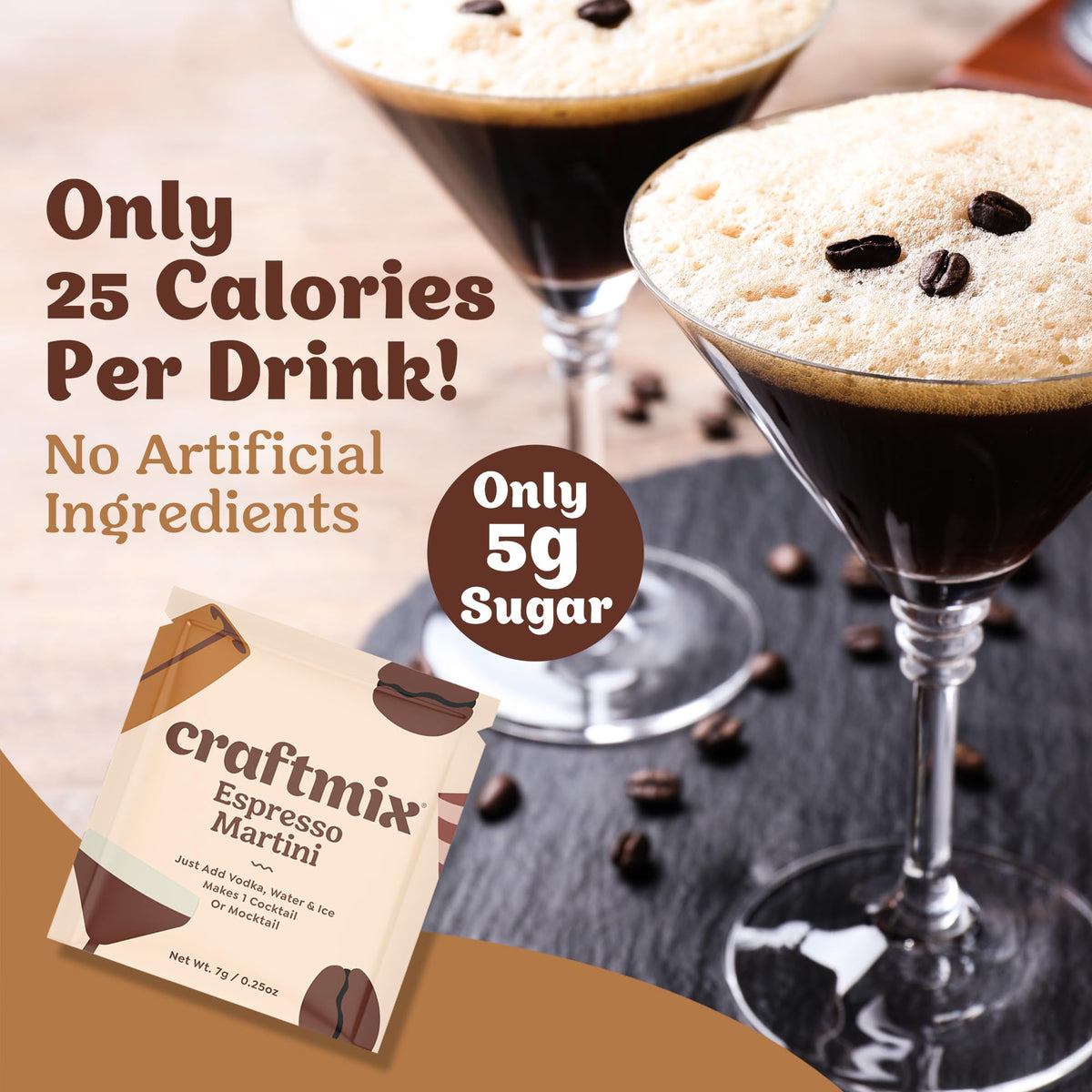Craftmix mocktail glass setup provides refreshing, low-calorie beverage options.