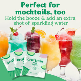 Party display featuring Craftmix mint mojito packets as favors