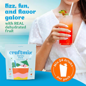 Craftmix passionfruit-paloma-packet creates tangy mocktails with sparkle.