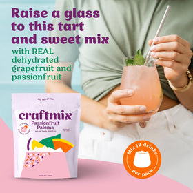 CRAFTMIX Passionfruit Paloma being poured into a glass for a refreshing drink