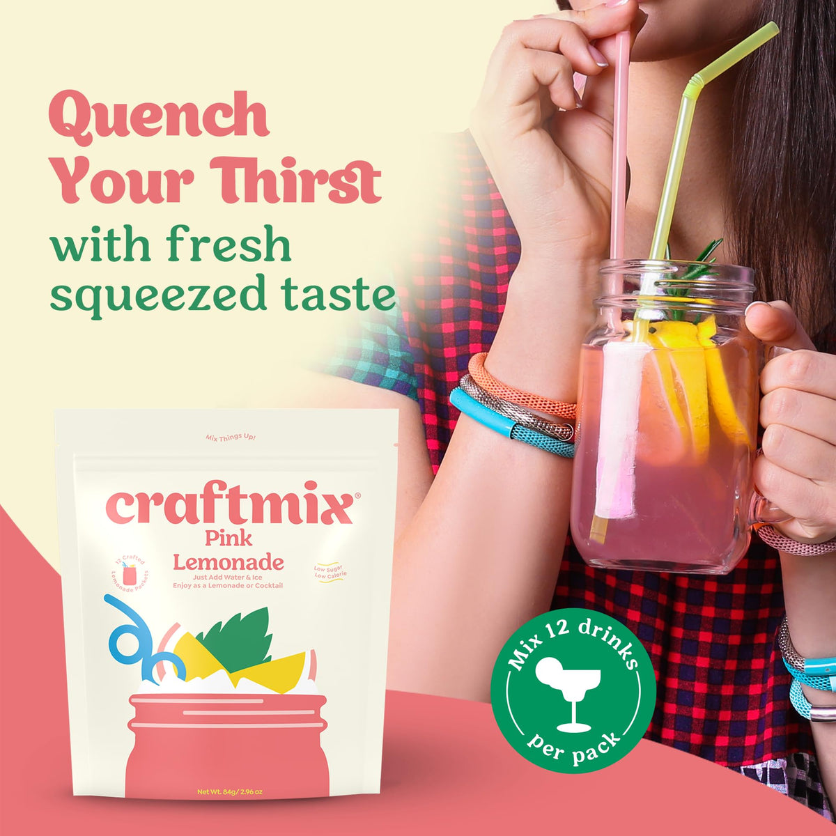 CRAFTMIX Pink Lemonade on-the-go pack ready for travel and hydration