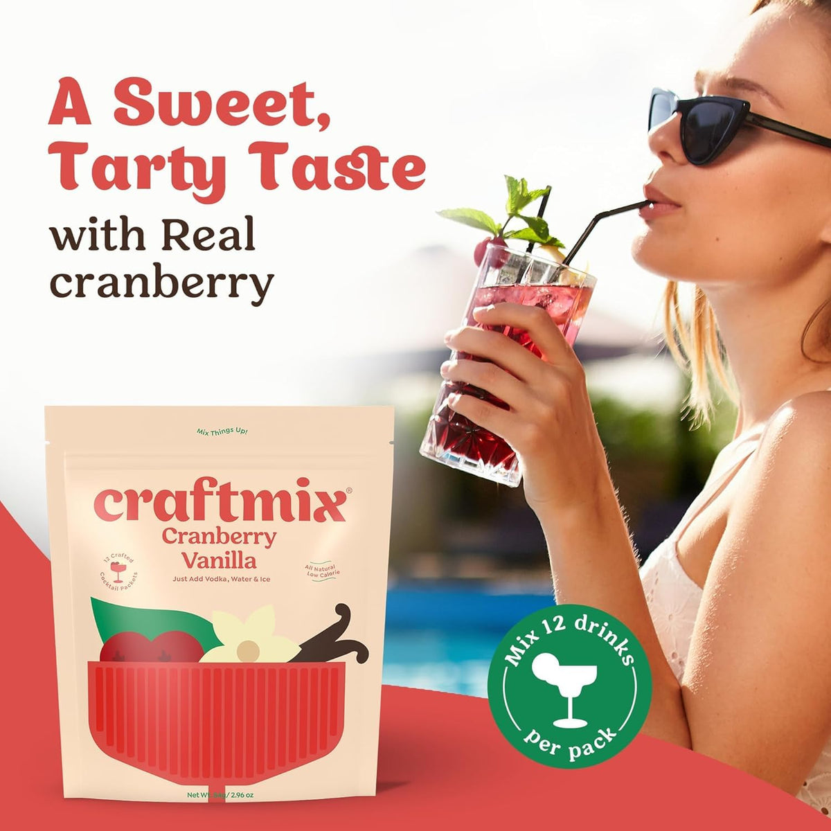 Craftmix Cranberry Vanilla mocktail setup for low-calorie refreshment.