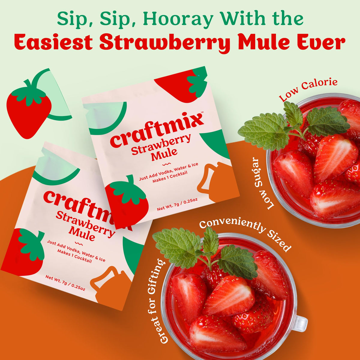 CraftMix Strawberry Mule being poured into a glass with ice for a refreshing, fast-serve drink.