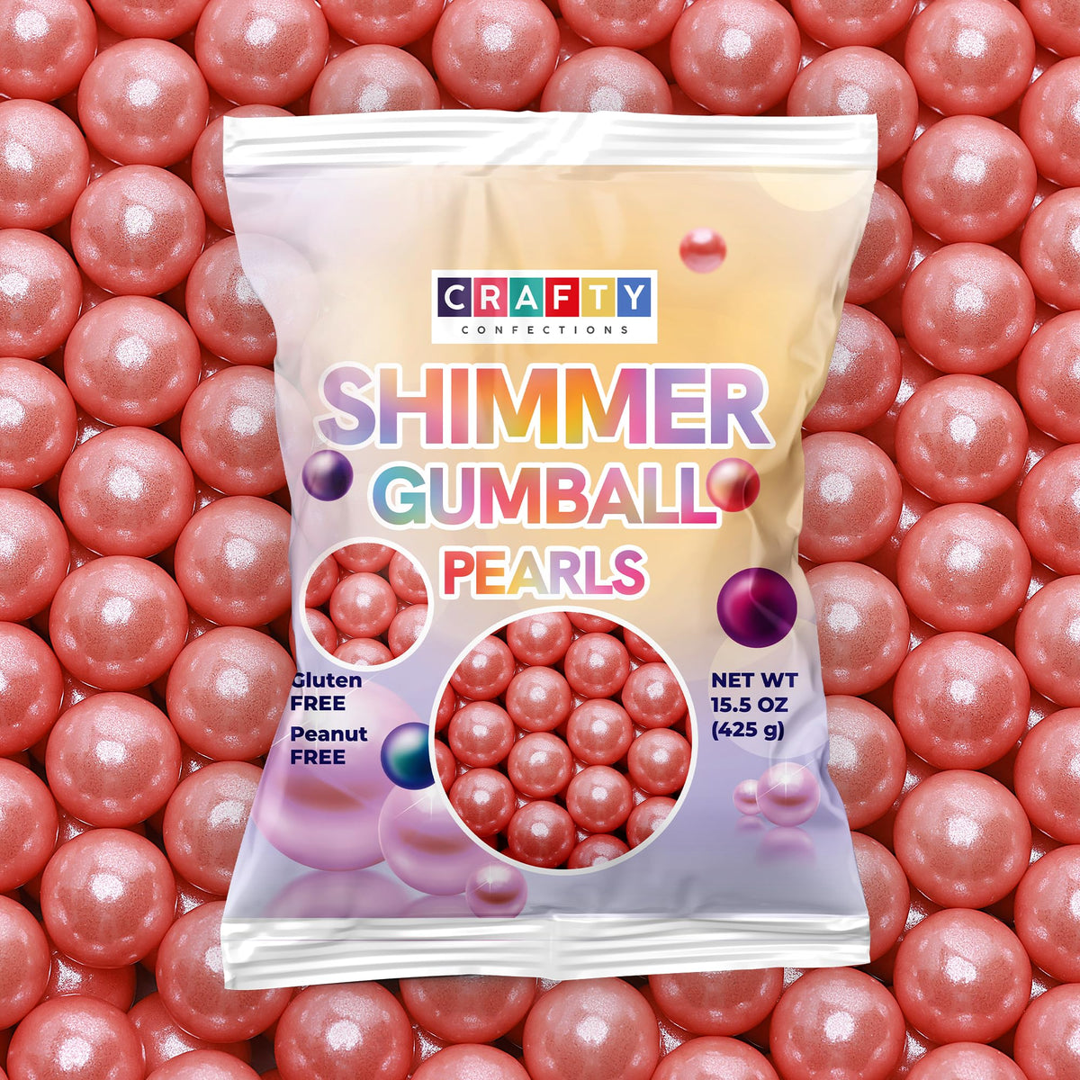 Crafty Confections Shimmer Gumballs in a bag, perfect for vending and sharing.