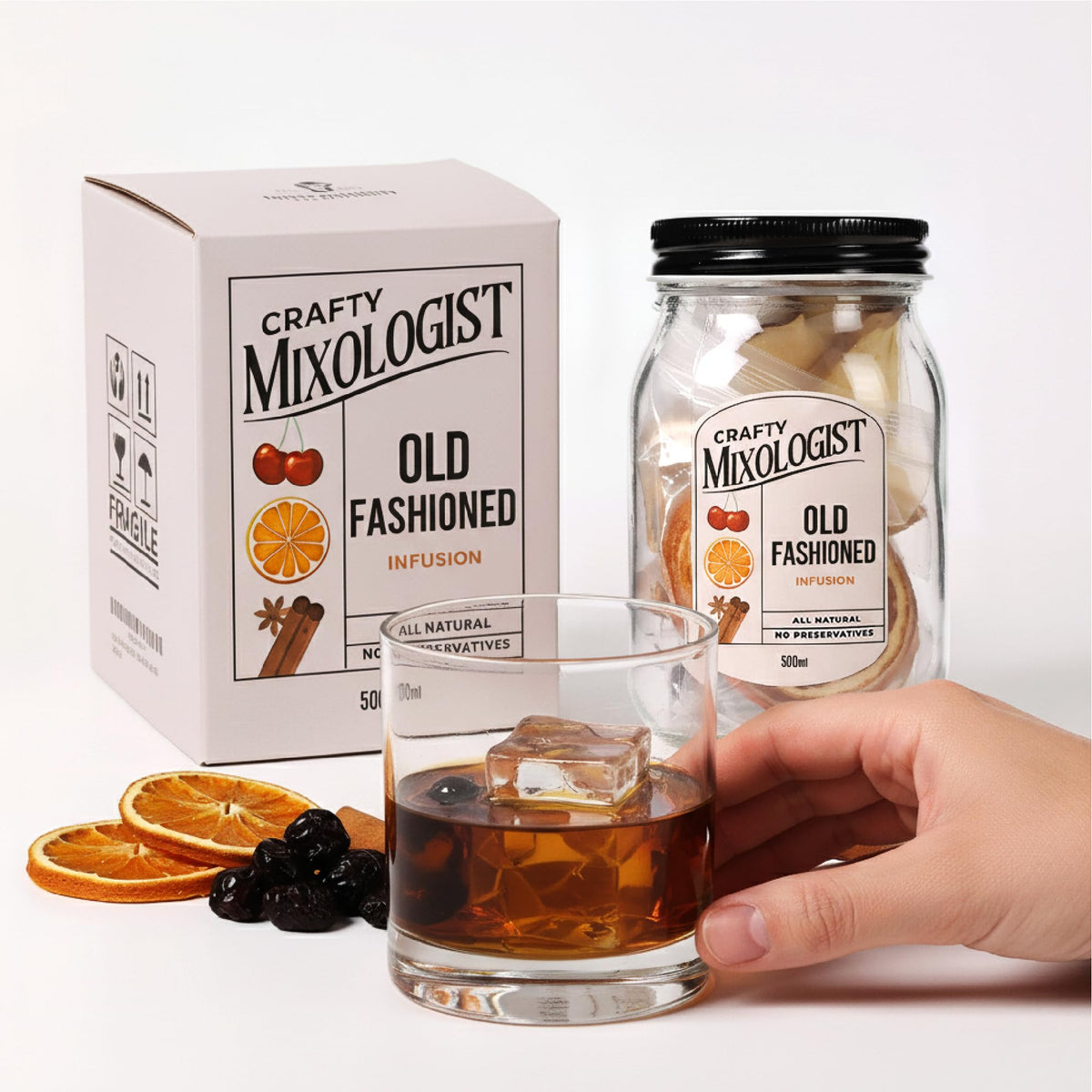 Crafty Mixologist Old Fashioned Infusion Kit with orange and cherries for bourbon depth
