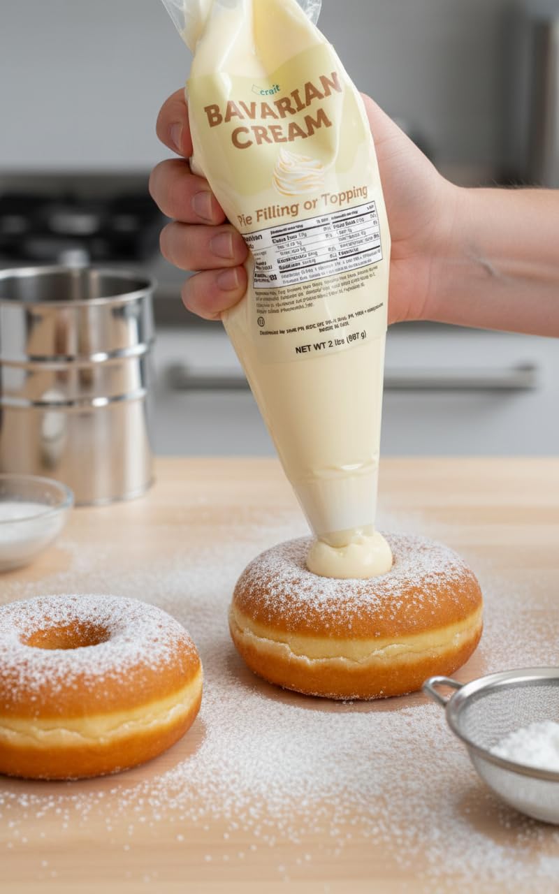 Crait Bavarian Cream filling eclair pastry reveals a smooth interior ideal for filled éclairs.