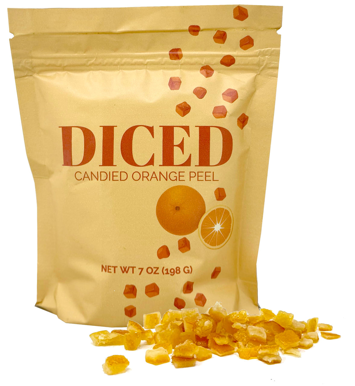 Crait candied orange peel in a 7-ounce bag, ready for baking.