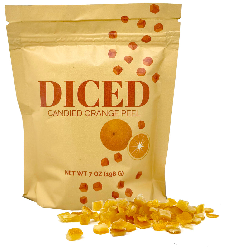 Crait candied orange peel in a 7-ounce bag, ready for baking.
