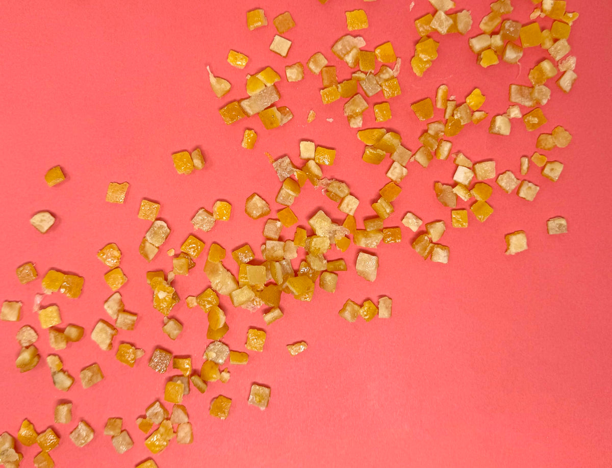 Crait candied orange peel packaging in resealable 7-ounce bag.