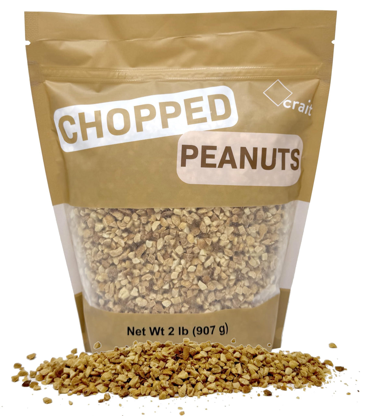 Crait chopped peanuts bag front showing unsalted roasted nuts for snacks and toppings.