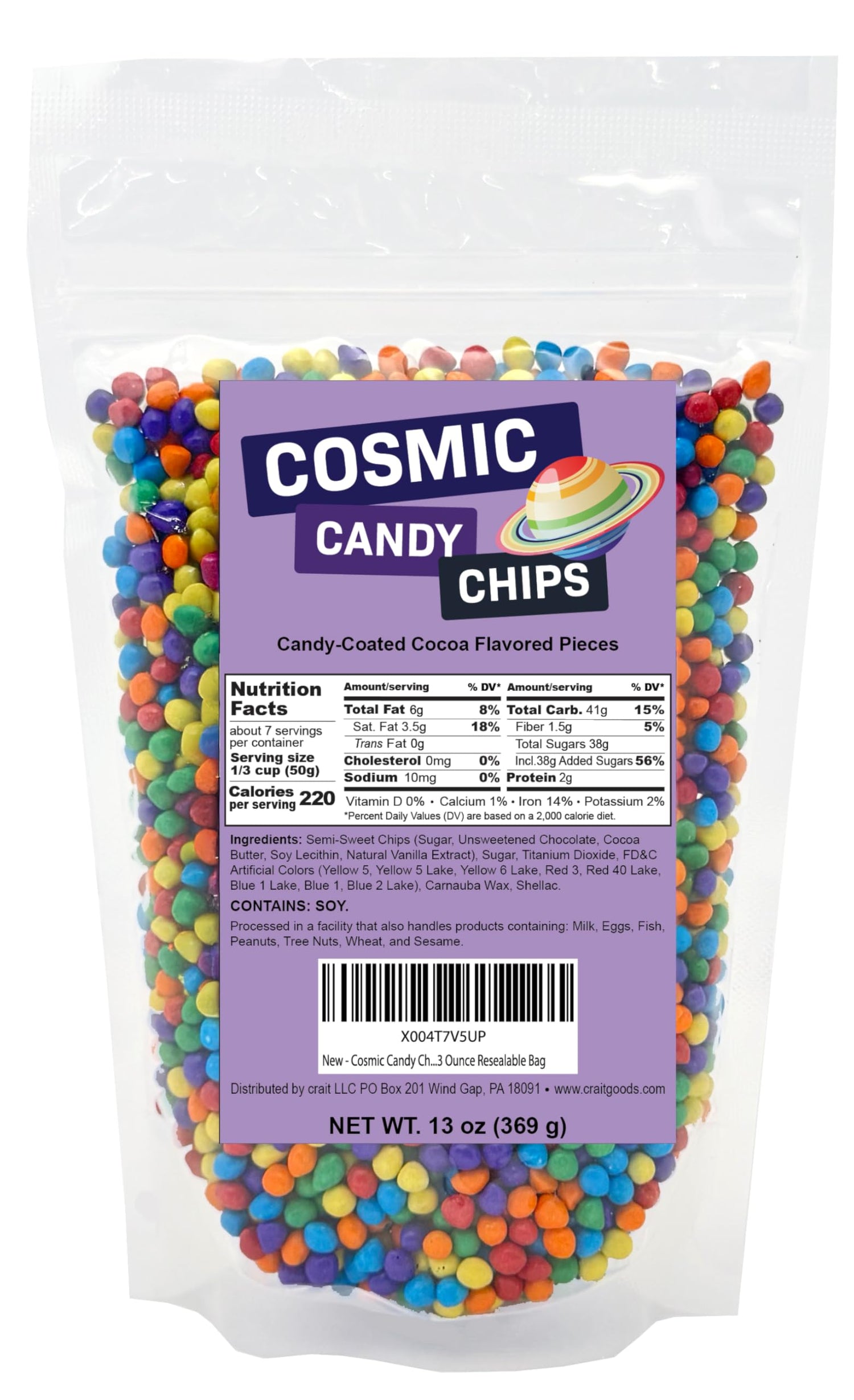 Crait cosmic brownie sprinkles bag front showing vibrant rainbow chips for top decoration
