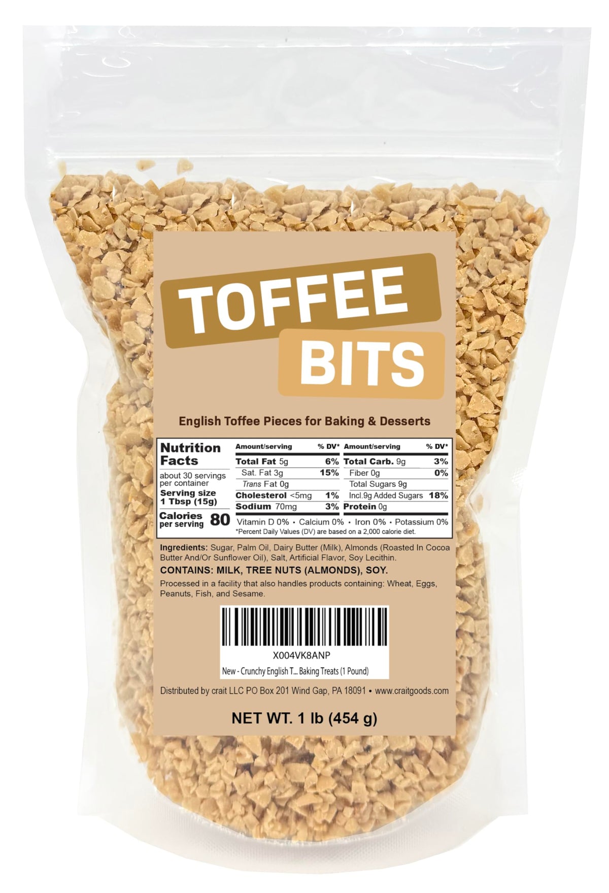 Crait crunchy English toffee bits in a bowl, ideal for even baking and rich flavor.