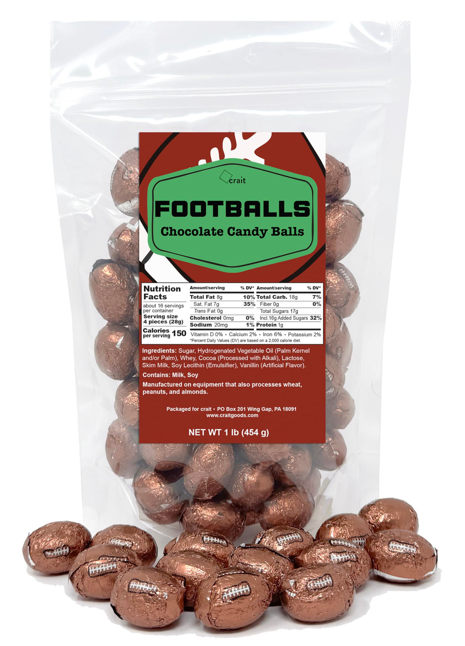 Crait football chocolate balls wrapped for easy party display at events.