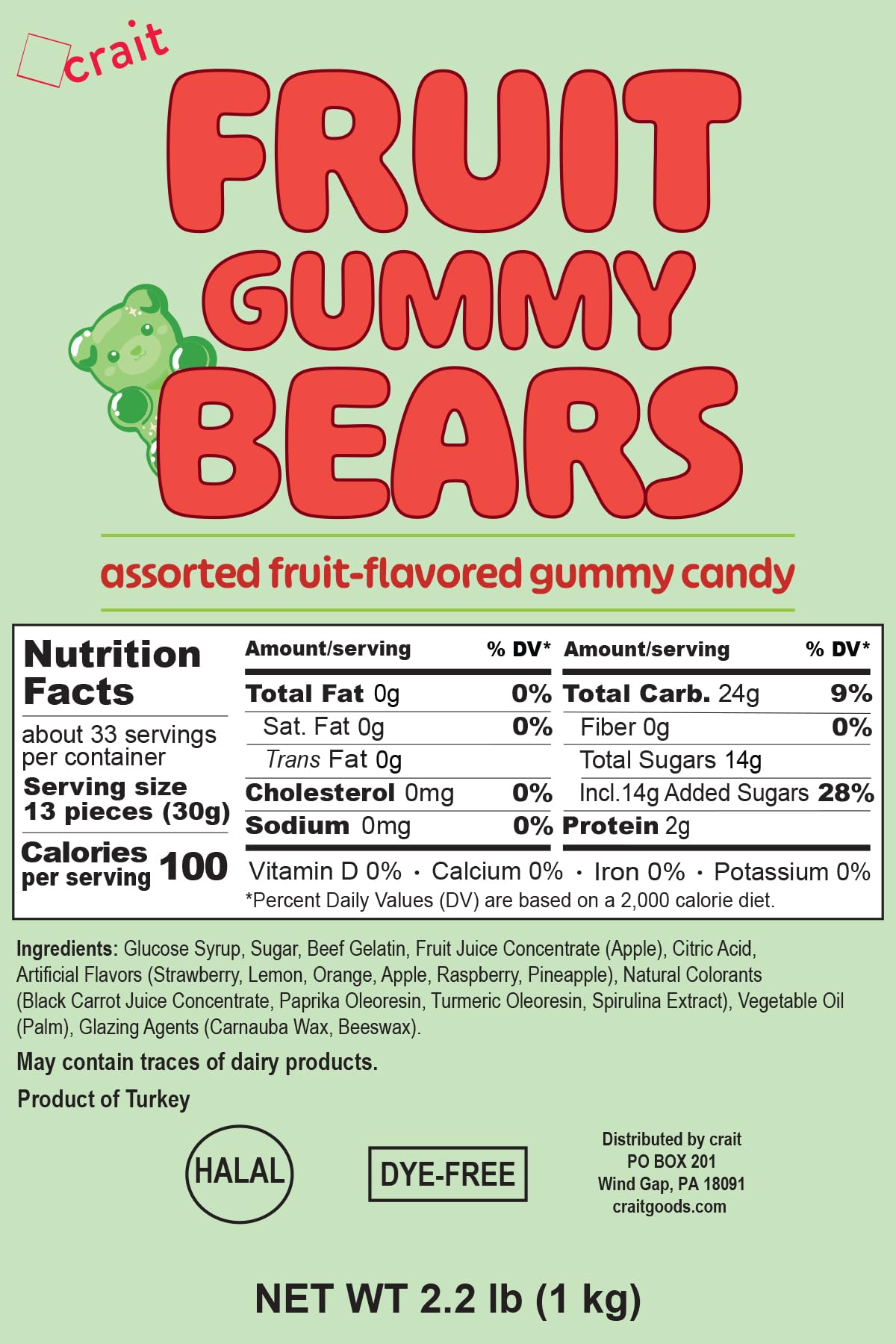 Crait Halal gummy bears fruit flavors—soft chewy option for diverse diets