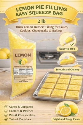 Crait lemon pie filling bag top view emphasizing easy squeezing and clean edges for bakery use