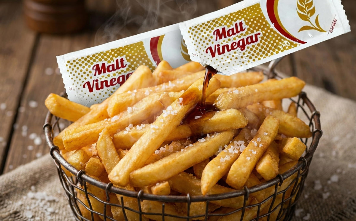 Crait malt vinegar single-serve packet for fish, enhances flavor on the go.