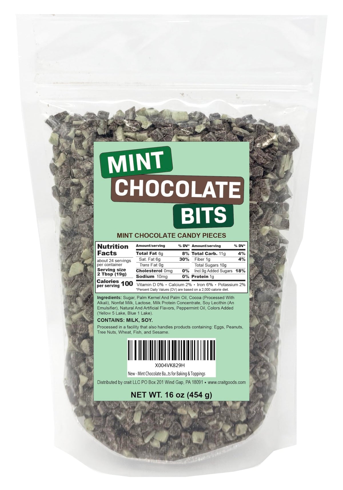 Crait Mint Chocolate Baking Chips close-up showing uniform pieces for even melting