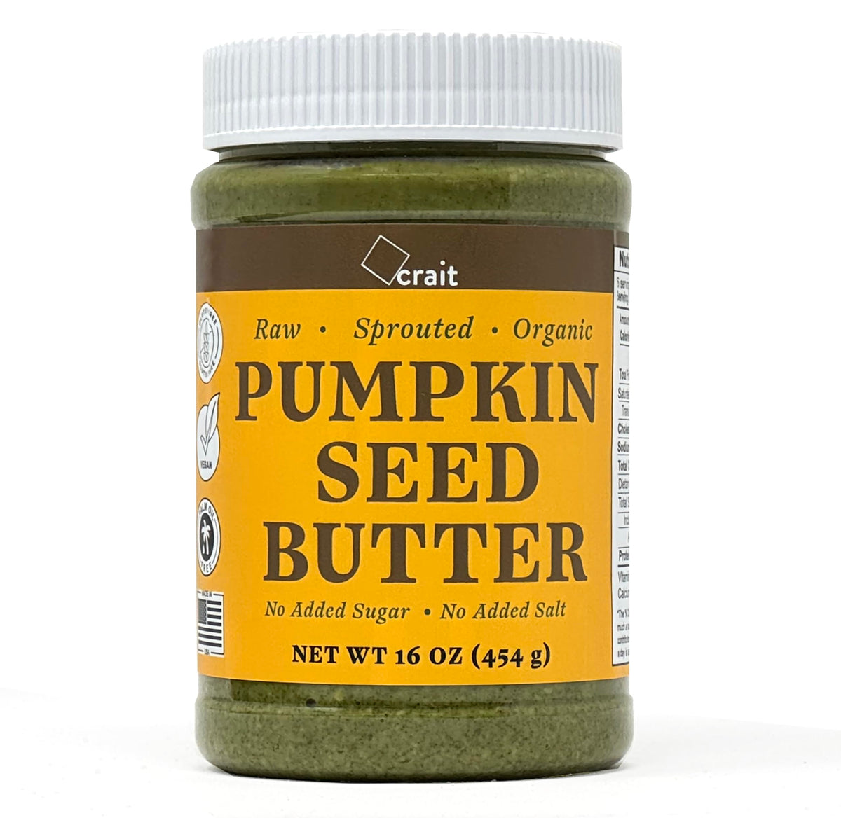 Crait pumpkin seed butter in a jar with creamy spread-friendly texture