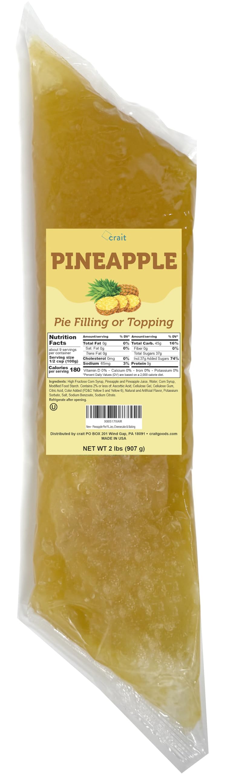 Crait Pineapple Pie Filling in bag front view for quick dessert prep