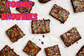 Crait rainbow chips baked into brownies showing melted candy crunch
