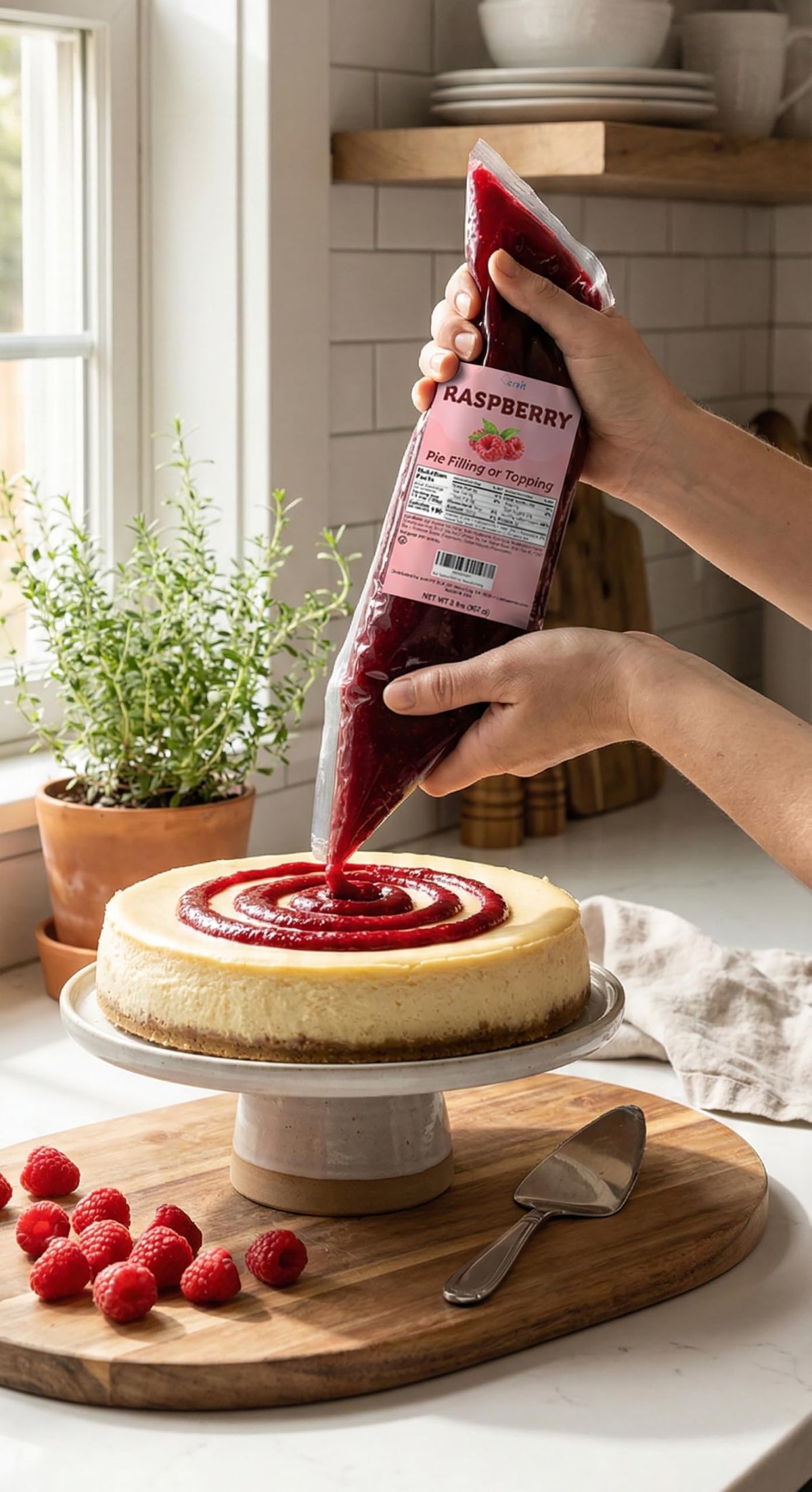 Crait Raspberry Pie Filling 2 lb bag stored in refrigerator after opening.