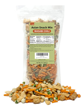 Crait Wasabi Snack Mix bag open displaying bold crunch for on-the-go snacking.