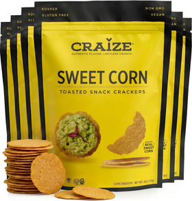 Craize Sweet Corn Crisps pack of six, gluten-free snack for on-the-go.