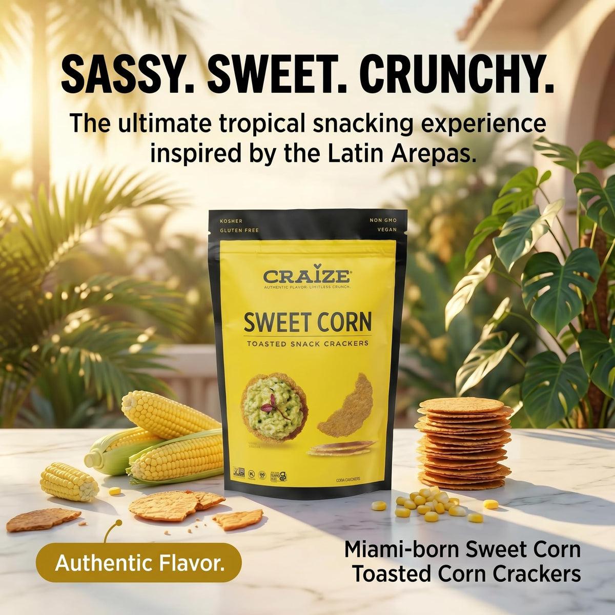 Craize Sweet Corn Crisps serving on a plate for dipping.