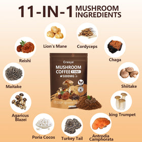 Crasye 11 mushroom blend ingredients label close-up
