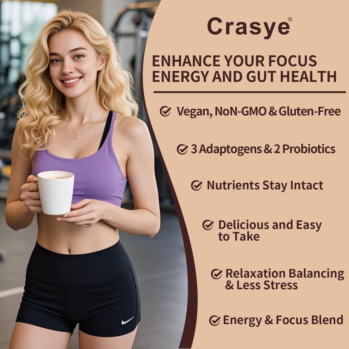 Crasye panel showing Ashwagandha Shilajit and collagen in the blend