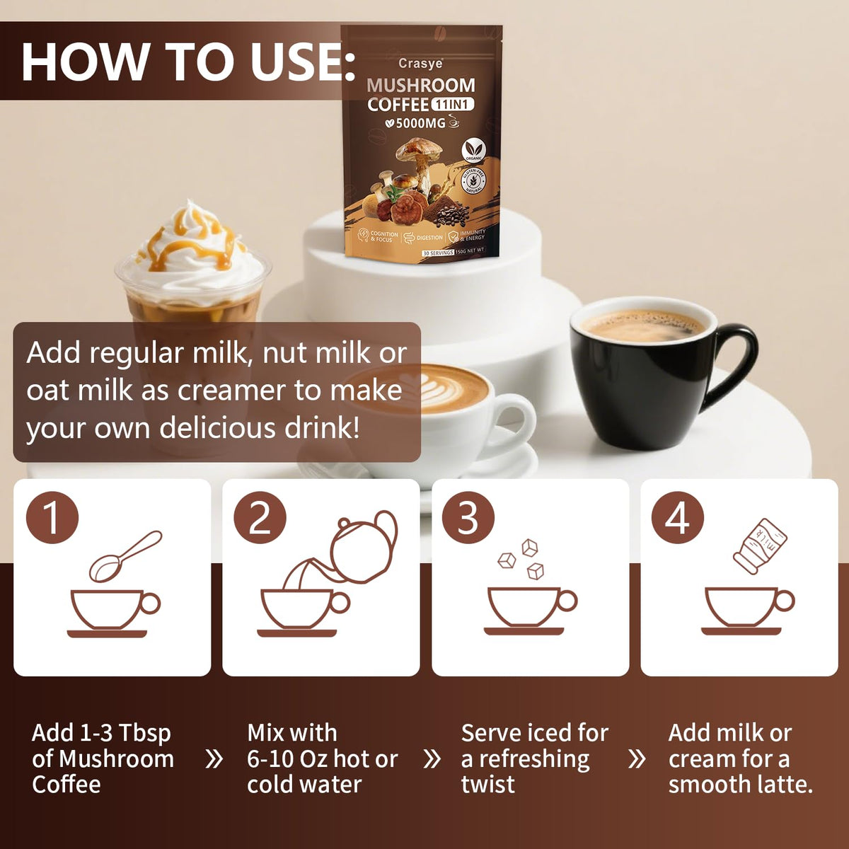 Crasye medium roast Arabica coffee beans image emphasizing balanced flavor