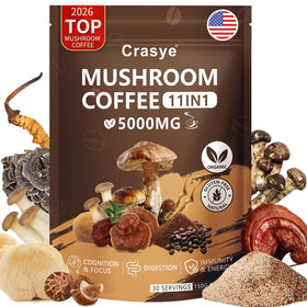 Crasye organic low-caffeine mushroom coffee packaging front for easy discovery and ritual use