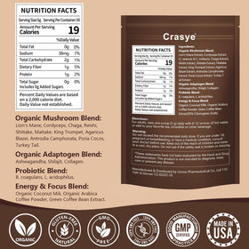 Crasye Organic Mushroom Coffee canister being poured for a smooth aroma