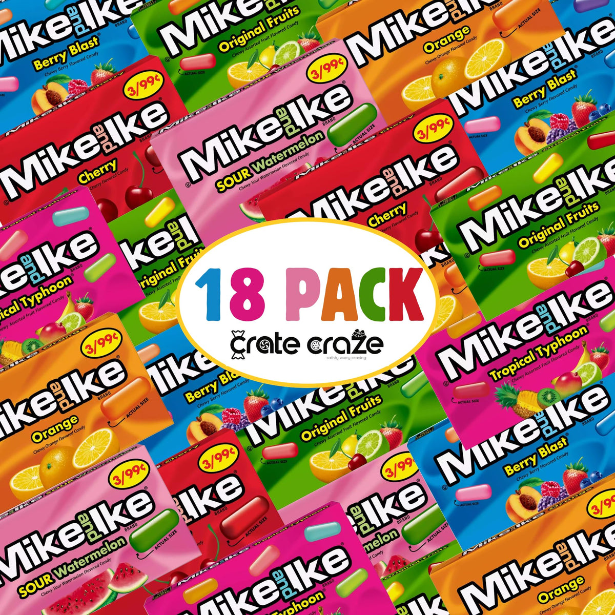 CrateCraze Mike Ike mini boxes ideal for parties, travel, or quick snacks.