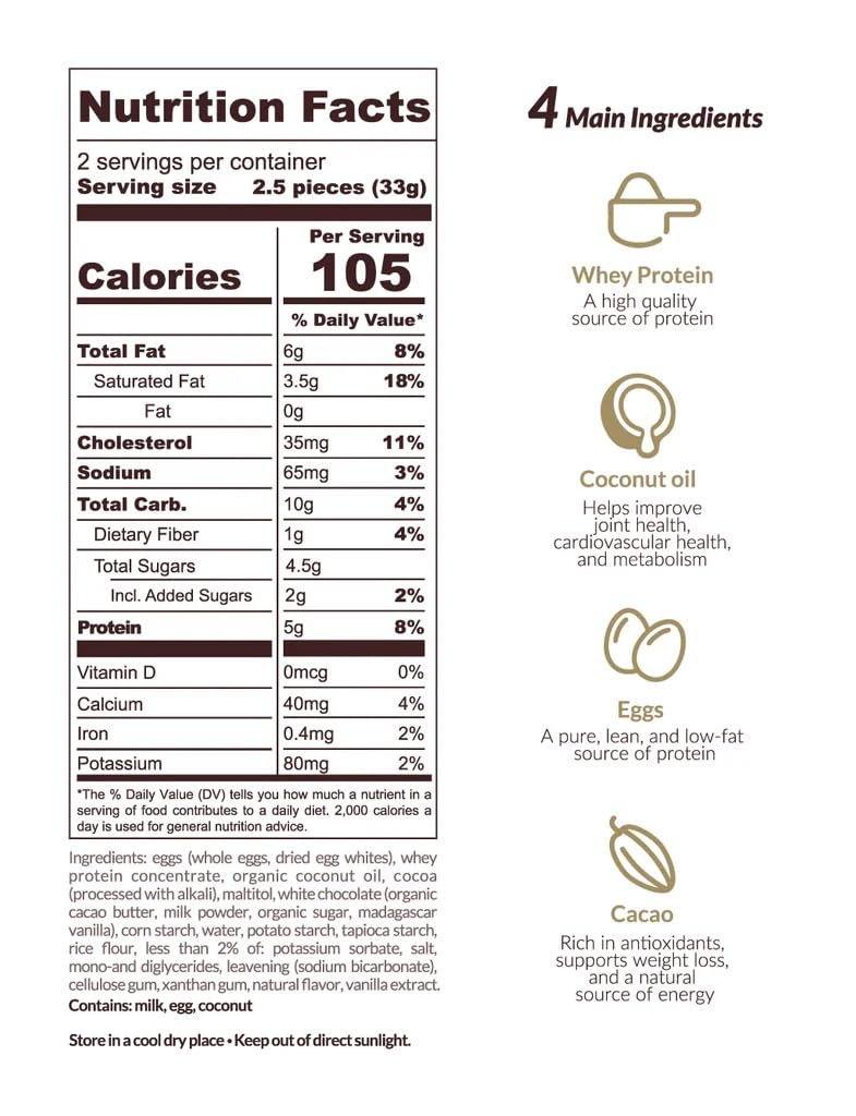 CRAVECLEAN White Chocolate Brownie Pops ingredient panel notes gluten-free and low-sugar formula.