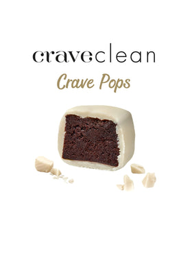 CRAVECLEAN White Chocolate Brownie Pops kid-friendly pack emphasizes family-approved treat.