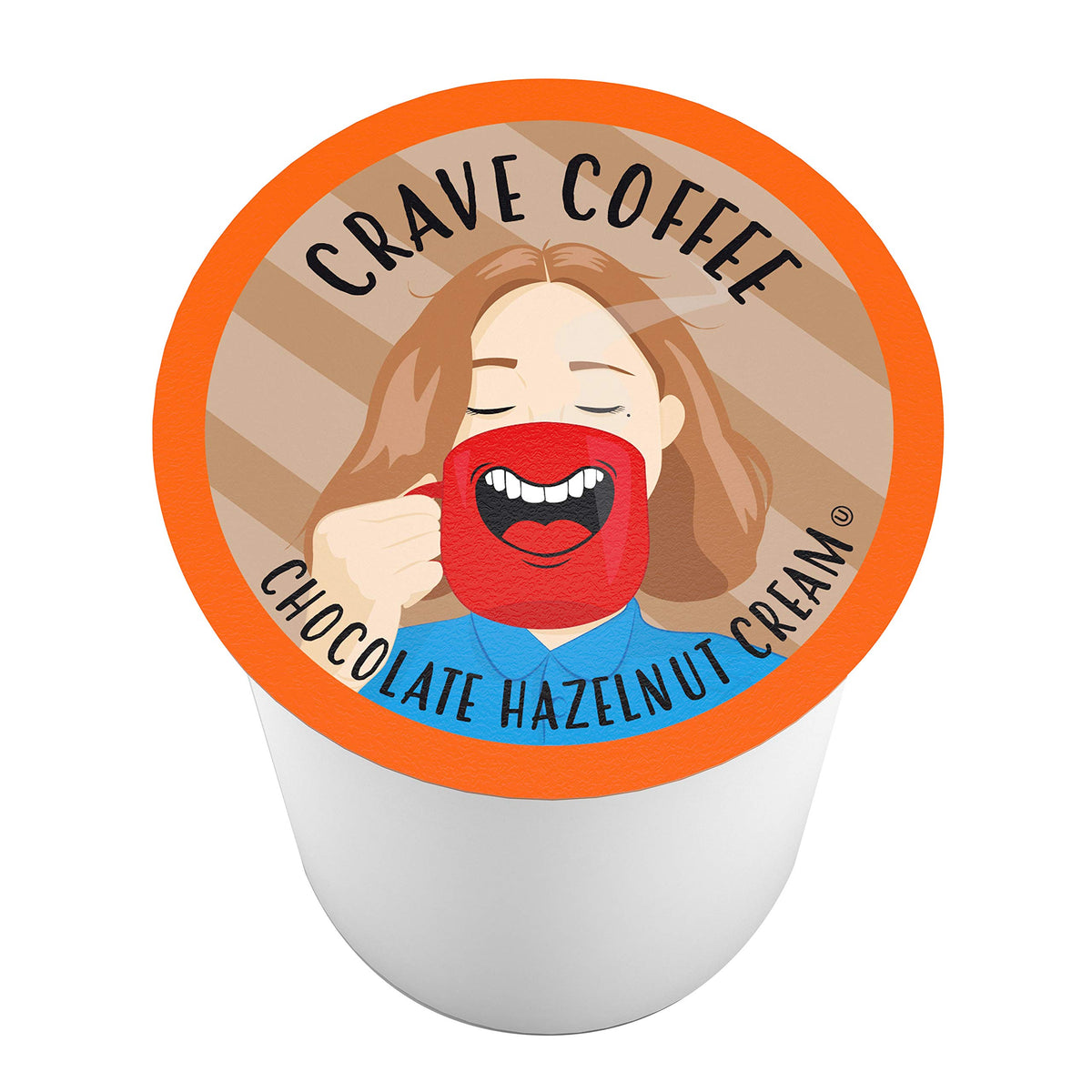 Close-up of Crave Beverages chocolate hazelnut creme pod, creamy aroma and rich finish.