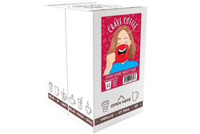 Crave Beverages Coffee Lovers pods beside Keurig brewer, showing quick, compatible brewing.