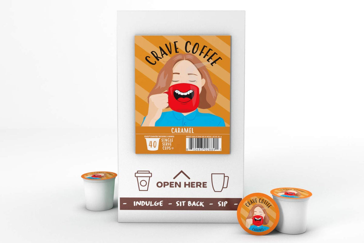 K-Cup brewer scene with Crave Beverages pods ready to brew.