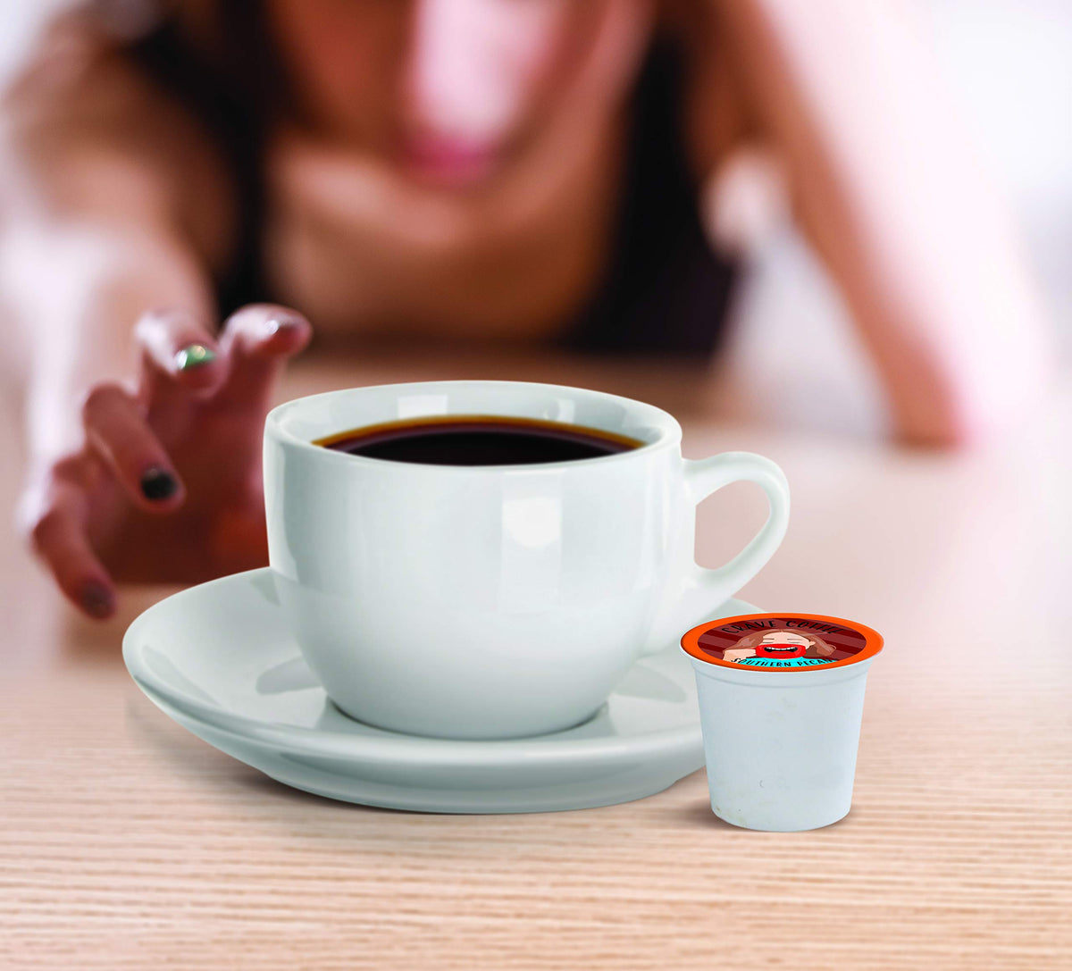 Crave Beverages Southern Pecan shown with a Keurig brewer