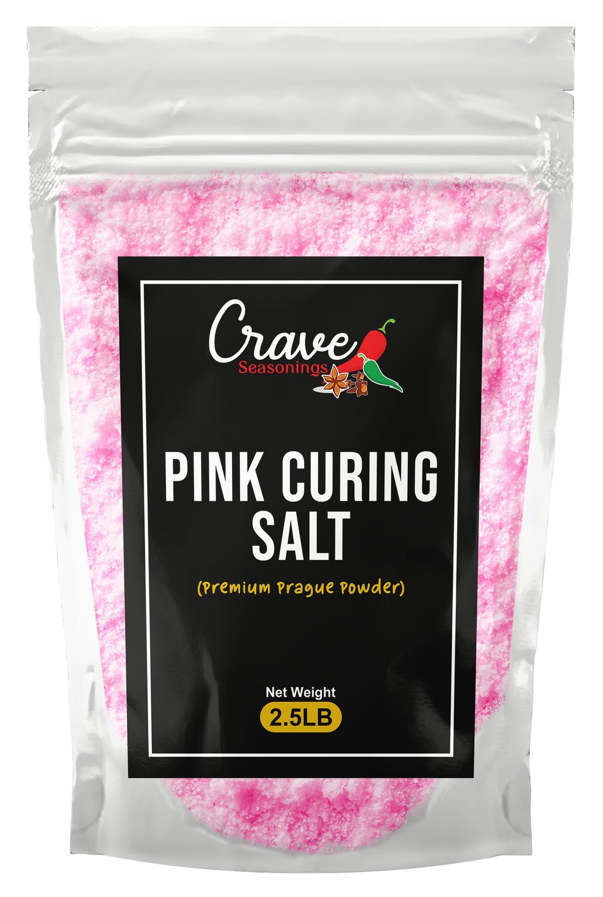 Crave Seasonings pink curing salt bag front for bulk curing