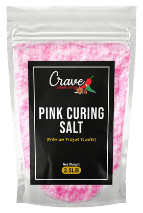 Crave Seasonings pink curing salt bag front for bulk curing